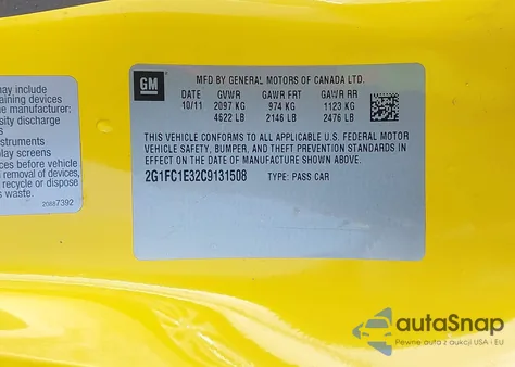 2012 Chevrolet Camaro 2Lt from USA, damaged, VIN 2G1FC1E32C9131508